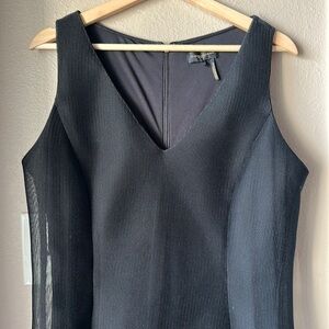 DONNA KARAN Black Flare Sleeveless Embroidered Ribbon Dress